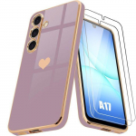 Coque de Protection - BOOLING - Samsung Galaxy A17 4G/5G - Motif C&oelig;ur Violet - 2 Verres Tremp&eacute;s