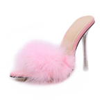 Maogu Stiletto Peep Toe Mules Naiste Sandaalid L&auml;bipaistev Konts Suvine Seksikas Sulgedega Naiste Sussid Akr&uuml;&uuml;l K&otilde;rged Kontsad Zapatos 39 roosa