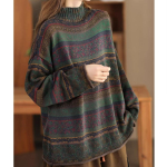 Kevadine Retro Praetud V&auml;rvi Prinditud Kampsun Naiste Lahtine Poolk&otilde;rge Kaelusega Pikkade Varrukatega Puuvillane Pullover L black