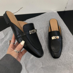 Mood 2025 Suvi S&uuml;gis Uued Naiste Nahast Mugavad Slip-On Tuhvlid Igap&auml;evased Metallkaunistusega Vabaaja V&auml;liskingad Naiste Sandaalid 36 must