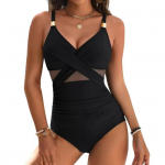 Naiste Monokiini Sling S&uuml;gava V-kaelusega Varrukateta V&otilde;rk-&otilde;mblustega Ujumistrikoo K&otilde;hukontroll T&auml;ieliku Katvusega Supelkost&uuml;&uuml;m L must