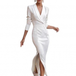 Naiste Midi Bodycon Tupekleit Rev&auml;&auml;r V-kaelus 3/4 varrukas Kontori &Auml;rikleit Ametlik Kokteil T&ouml;&ouml; L&otilde;hikuga Pliiatskleit S roosa punane v&auml;rv