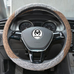 DERMAY CAR STEERING WHEEL COVER Flax Fabric THICKER Good Touch Anti-slip M size Fit 14-15 WHEEL-STEERING Four Seasons General pruun