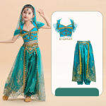 Halloweeni printsessikleit Uus Jasmiini printsess Aladin Jumalik lamp Laste komplekt India tantsu t&uuml;druku esinemiskleit S(100-110)