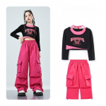 Laste t&auml;navatantsu moekost&uuml;&uuml;mid T&uuml;druku jazz-esinemise hip-hop riided V&auml;rvikombinatsioon Lahedad laia s&auml;&auml;rega p&uuml;ksid 2-osaline komplekt 110cm roosa punane v&auml;rv