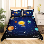 3 tk P&auml;ikeses&uuml;steemi voodipesukomplekt lastele Kosmosegalaktika tekikatted Komplekt Universumi planeedid padjap&uuml;&uuml;rid Astronoomia tekikatted AU Single(140*210cm)3pcs