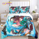 Demon Slayer'i Jaapani koomiksistiilis laste Prinditud voodipesukomplekt Tekikomplekt mugav voodi suurus laste t&uuml;druku poisi kingitus EU Single(135*200cm)3pcs