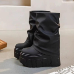Paksude Taldadega L&uuml;hikesed Saapad Naistele T&auml;navastiilis Platvormkingad S&uuml;gisTalv Must Bottines K&otilde;rgust Suurendavad Volditud Botas Mujer 40 black