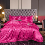 Punane žakard-satiinist voodipesukomplekt barokkstiilis pits&auml;&auml;rega tekikottikomplekt King/Queen suurus kodukaunistuseks 2 padjap&uuml;&uuml;ri Flat Bed Sheet&1.2m(3pcs) roosa