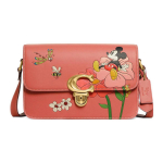 Coach X Disney koost&ouml;&ouml; Studio 25 Hiirekuningas Lilleline muster Surunupp Nahast &Otilde;la-Crossbody kott Keskmine Naiste kotid Korallpunane CH413-B4VH1 Basic Set (Bag+Dust Bag)