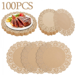 100 lehte paberist laualauad 34cm &uuml;mmargused pitsiga paberist alustassid salvr&auml;tikud pulmad mitmeotstarbelised paberist alustassid paberist laua DIY kaunistus 34cm oranž