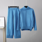 K&otilde;rge kaelusega pullover, paksendatud silmkoeline kampsun, naiste kevad-s&uuml;gis, mullav&auml;rviline, laia s&auml;&auml;rega p&uuml;kste kaheosaline komplekt OneSize