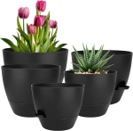 5 tk/komplekt isekastvad taimepotid &auml;ravooluavade ja kattega sise-/v&auml;listingimustesse aeda Lasteaeda Istutuspotid SET 5pcs must