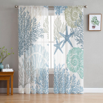 Vahemere majakas merit&auml;ht v&otilde;rkkangast kardinad elutuppa magamistuppa k&ouml;&ouml;ki kaunistamiseks &scaron;ifoonist l&auml;bipaistev kangas akna kardinad W135 x H115cm x1&Rod Pocket