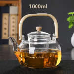 Teekann 1L k&otilde;rge boorsilikaatklaasist bambusest k&auml;epidemega teekannu komplekt keeva vee majapidamises filtreerimiseks suure mahutavusega klaasist teetassid