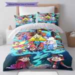 Gravity Falls Muster Voodipesu Tekikomplekt Tekikate Padjap&uuml;&uuml;r Kodukaunistus S&uuml;nnip&auml;evakingitus (1 * tekikott + 2 * padjap&uuml;&uuml;ri, ilma s&uuml;damikuta) 135x200cm blue