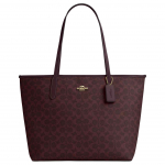 Coach City 33 Kuldne Logo Signature Kaetud L&otilde;uendist T&otilde;mblukuga K&auml;ekott Naiste T&otilde;mblukuga K&auml;ekotid Musts&otilde;stra CV976-IMYED Basic Set (Bag+Dust Bag)