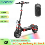 iScooter iX8 60KM/H Elektriroller 12'' Maastikurehv 1200W*2 Kahemootoriline 48V20AH Aku 70KM S&otilde;iduulatus Kahekordsed ketaspidurid E-roller iX8 60KM/H must
