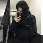 Gooti mustad t&otilde;mblukuga jakid Naiste s&uuml;gisene Harajuku mood Vintage Esteetilised t&auml;navar&otilde;ivad Trend lahtised jakid Kolledžimantlid M must