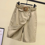 P&uuml;ksseelik Naistele L&uuml;hikesed P&uuml;ksid Suvi Lai Jalg Sinine K&otilde;rge V&ouml;&ouml;koht Sirge Jalg Taskutega Naine L&uuml;hike Mood Culotte L khaki