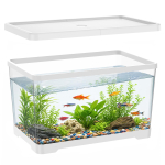 2-galloniline plastikust kalavaat &auml;ravooluavaga - 30x19x17cm purunemiskindel v&auml;ike ristk&uuml;likukujuline akvaarium beeta- ja gupi-kaladele - L&auml;bipaistev t&ouml;&ouml;laua terrarium valge