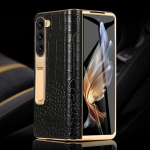 Ehtsa Nahast &Uuml;mbris Samsung Galaxy Z Fold 7 6 5 4 3 Fold6 Fold5 Fold7 jaoks, Magnetilise Hinge ja Statiiviga, Peegelkilega Tagakaas For Galaxy Z Fold6 gray