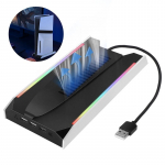 Vertikaalne jahutusseisundibaas RGB-ga VR-peakomplekti kontrolleri laadimisjaam PS5 Slim/PS5 Pro jaoks 3-k&auml;igulise jahutusventilaatoriga PS5 jaoks