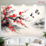 Elegantne Hiina Kirsipuu Maastik Vaip Seinakunst Dekoratiivne Tindi- ja Akvarellitr&uuml;kk Elutuppa Koridori Kodu Dekoor 150X200CM white
