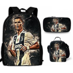 Cristiano Ronaldo Tr&uuml;kitud Laste Koolikoti Komplekt Poistele T&uuml;drukutele 3-osaline Oxfordi Kangast Seljakott L&otilde;unakarbi ja Pennikarbiga Backpack