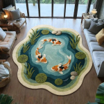 Karpkala tiigi ebakorrap&auml;rane &uuml;mmargune vaip libisemiskindel r&otilde;dule Zen kodu kaunistus 120x120cm 47inch