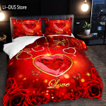 3 tk voodipesukomplekt Kuninganna suurus Romantiline Punane S&uuml;da Roos Lilleline Liblikas T&auml;ht Tekikoti komplekt Hingav Pol&uuml;ester Magamistoa jaoks EU Double 200*200cm/79x79in 3pcs