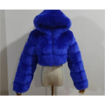 Naiste Cropped Kapuutsiga Kunstkarusnahk Mantel, Kohev Soe Talvine L&uuml;hike Jakk, Moodne Karusnahkne &Uuml;ler&otilde;ivas XXXL blue