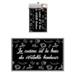 Les Tr&eacute;sors De Lily [Q2177] - Tapis de cuisine 'La Cuisine est la base du v&eacute;ritable Bonheur' noir - 60x40 cm must
