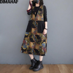 DIMANAF suures suuruses naiste kleit, vintage elegantne daam Vestido varrukateta lillemustriga teksariidest kevadine kleit 2021. aasta naister&otilde;ivad One Size pruun