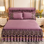 3tk/komplekt Crystal Velvet voodi seelik ja padjap&uuml;&uuml;r Kolmeosaline tepitud paks sametpitsline voodikate Talvine soe l&uuml;hike plush libisemiskindel voodikate 180*200cm