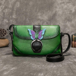 Johnature Retro esimese kihi lehmanahast naistekott K&auml;sitsi maalitud vaba aja &otilde;lakotid Hasp Small Lady Messenger Bag roheline