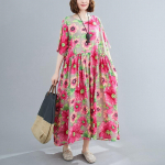 Naiste l&uuml;hikeste varrukatega suur puuvillane vaba pikk kleit