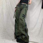 Bandage Low Waist Cargo P&uuml;ksid Gooti Punk Baggy Retro Kawaii P&uuml;ksid Grunge Rohelised T&otilde;mblukuga Teksad Naiste Korea dressip&uuml;ksid S armee roheline v&auml;rv