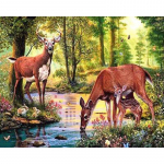 Hirved Loomade Teemantmosaiik T&auml;is&uuml;mmargune Teemantmaal Tikand Mets Maastik N&auml;put&ouml;&ouml; Kodukaunistus Full Round 20x30CM