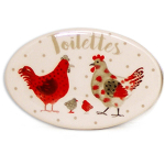 Les Tr&eacute;sors De Lily [R6618] &ndash; keraamiline ukseplaat 'Hens' punane beež (Vannituba) - 12x8 cm punane