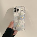 Korea armas sinine roosa lilleline randmekett l&auml;bipaistev telefoni&uuml;mbris iPhone 14 Pro 13 12 11 Pro Max 3d lilledega ripatsiga l&auml;bipaistev kate For iPhone 12