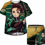Lastele m&otilde;eldud Jaapani anime Demon Slayer 3D prinditud topid/p&uuml;ksid/&uuml;likonnad, t&uuml;drukud, Kimetsu No Yaiba Tomioka Giyuu multifilmi graafilised s&auml;rgid l&uuml;hikeste p&uuml;kste komplekt 100