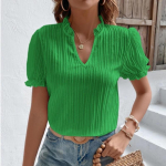 2023. aasta suvine l&uuml;hikeste varrukatega valge s&auml;rk Naiste vintage soliidne V-kaelusega lahtised s&auml;rgid vabaaja elegantne pitspluus, moer&otilde;ivad 28006 S roheline