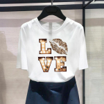 (Aasia suurus) Moeprint Armastuskirja trend Armas, magus 90ndate graafiline t-s&auml;rk, naiste vabaaja T-riietus vabaaja naiste l&uuml;hikeste varrukatega T-s&auml;rk S