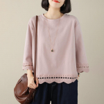 Puuvillane T-s&auml;rk naiste &uuml;mara kaelusega T&auml;ielikult sobiv mood vabaaja suur, avar kolmveerandvarrukatega s&auml;rk XXXXXL roosa