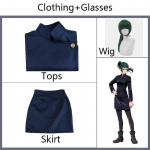 Anime Jujutsu Kaisen Cosplay kost&uuml;&uuml;m Maki Zenin Parukad Top seelik Zenin Maki Prillid Halloweeni pidu Naiste vormiriietus L-(Full set+wig)