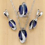 Naturaalne m&uuml;stiline vikerkaare kuubiktsirkooniumoksiid 925 h&otilde;bedast ehtekomplekt naistele pulmak&otilde;rvar&otilde;ngad/ripats/kaelakee/s&otilde;rmused 8.5 sinine