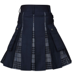 Kilts meestele, tarbekilt, 100% puuvillane teksap&uuml;kste h&uuml;briidkilt, moodne karbiga plisseeritud tartanist traditsiooniline meeste kilt L must