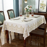 Elegantne kunstnahast veekindel laudlina s&ouml;&ouml;gilaua kate pitsiga ristk&uuml;likukujuline ruudukujuline &uuml;mmargune plekkidevastane libisemisvastane luksus 120cm-Round elevandiluuvalge