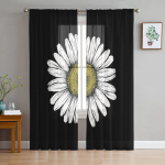 Daisy musta taustaga t&uuml;llkardin kodukontori akna sisustus magamistuba k&ouml;&ouml;k r&otilde;du kaasaegne l&auml;bipaistev kardin 135W x 114H(cm)
